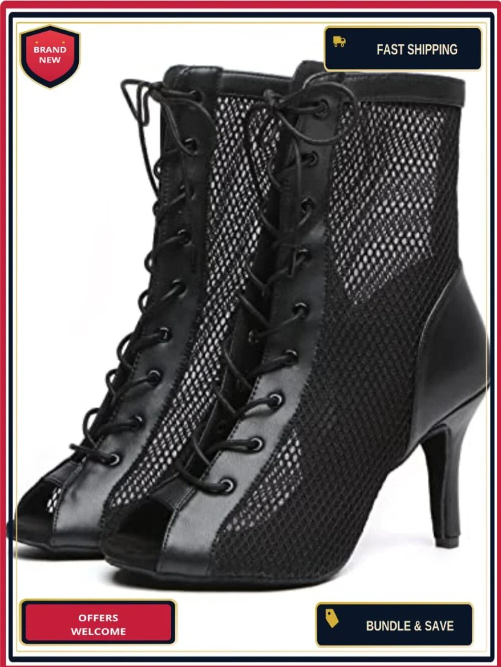 Women's Ankle Booties Stiletto Heels Open Toe Suede Sole Dance Shoes Party